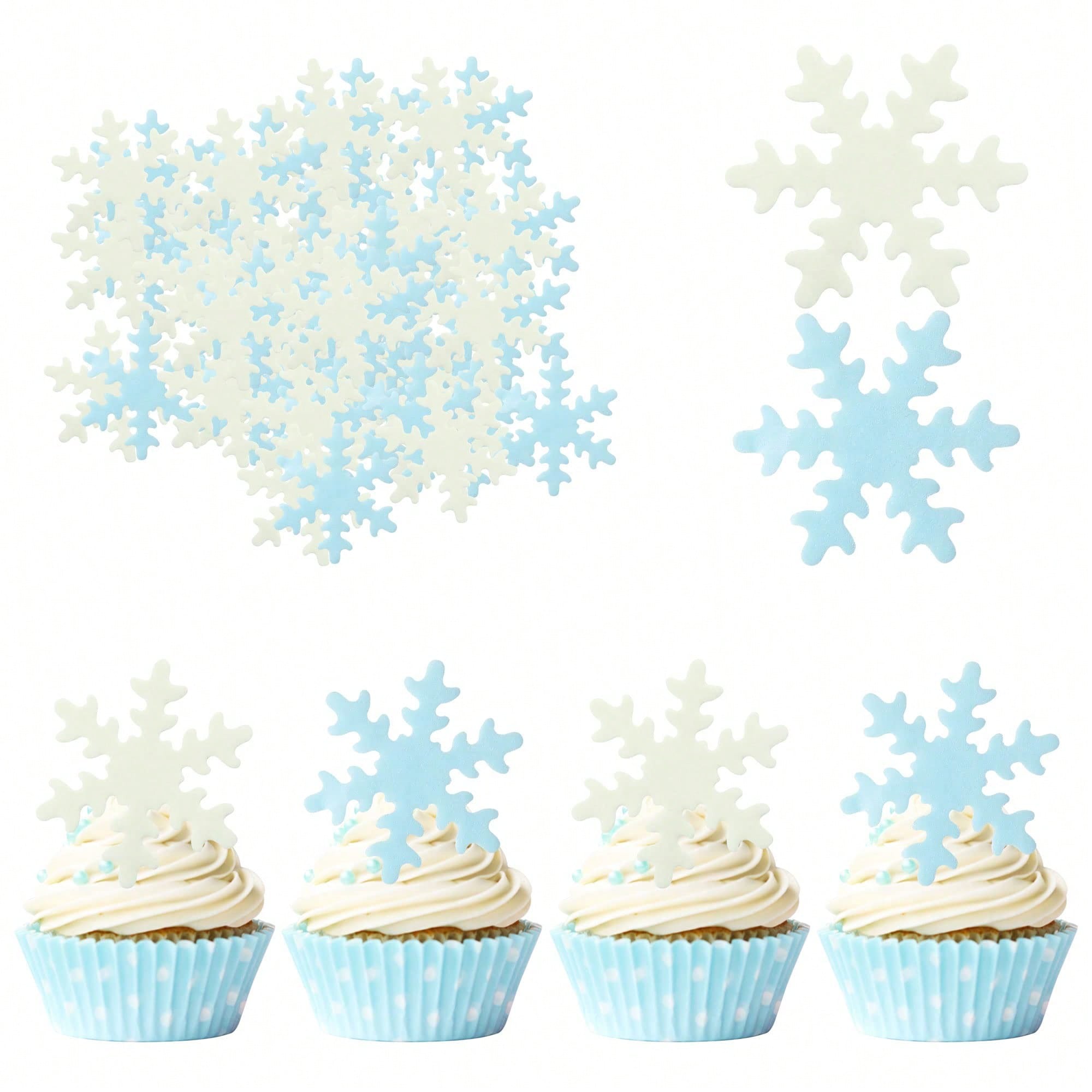 Meal Prep Frozen - 50Pcs Blue White Cupcake Topper，Cake Snowflakes