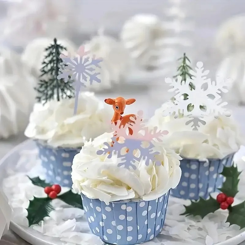16pcs Snowflake Cupcake Topper - Meal Prep Frozen 评论和价格
